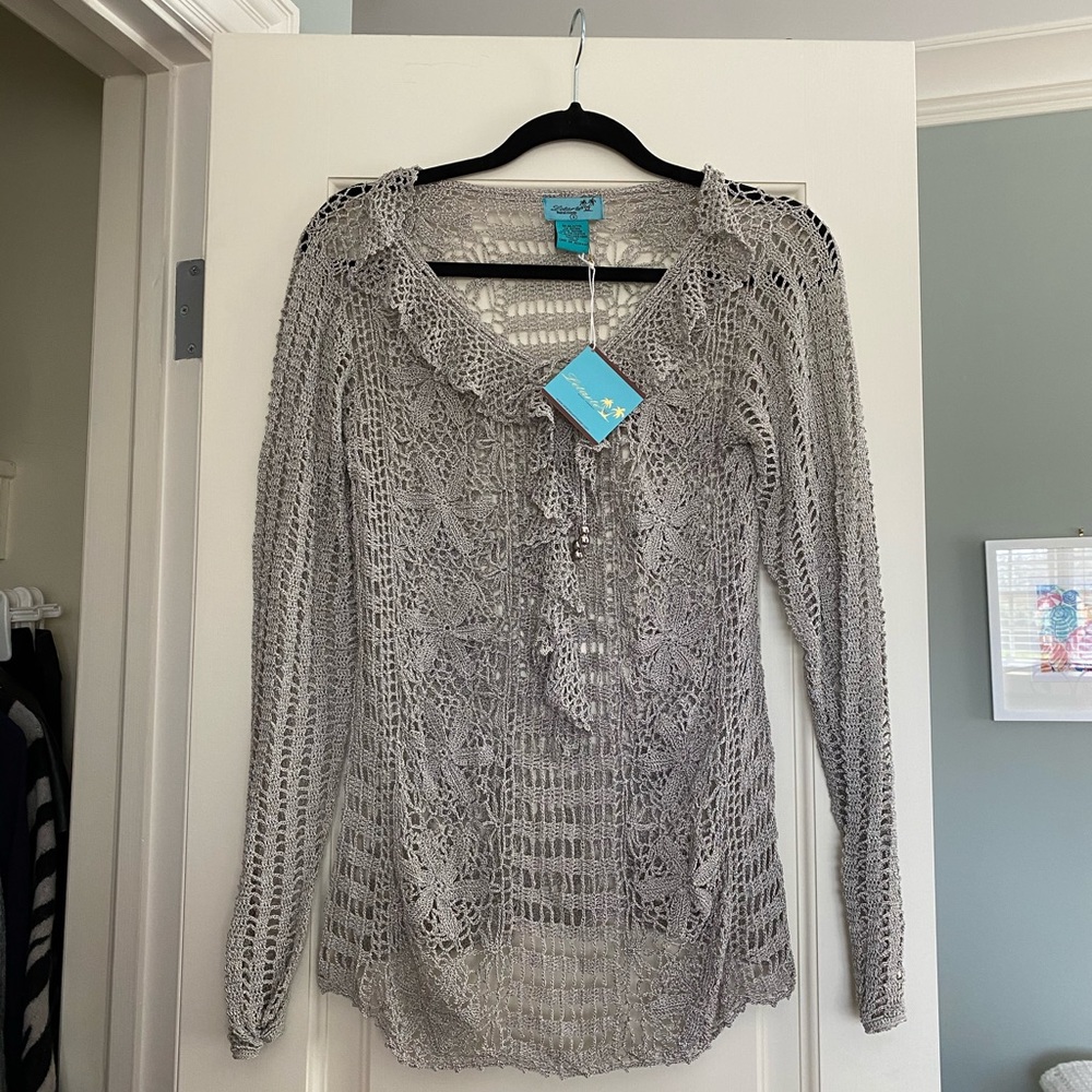 Letarte Silver crochet top